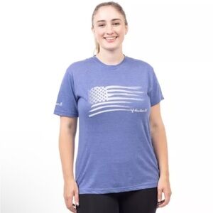 New Women's Huntworth T Shirt XL Distressed Flag Graphic Tee American Flag Blue
